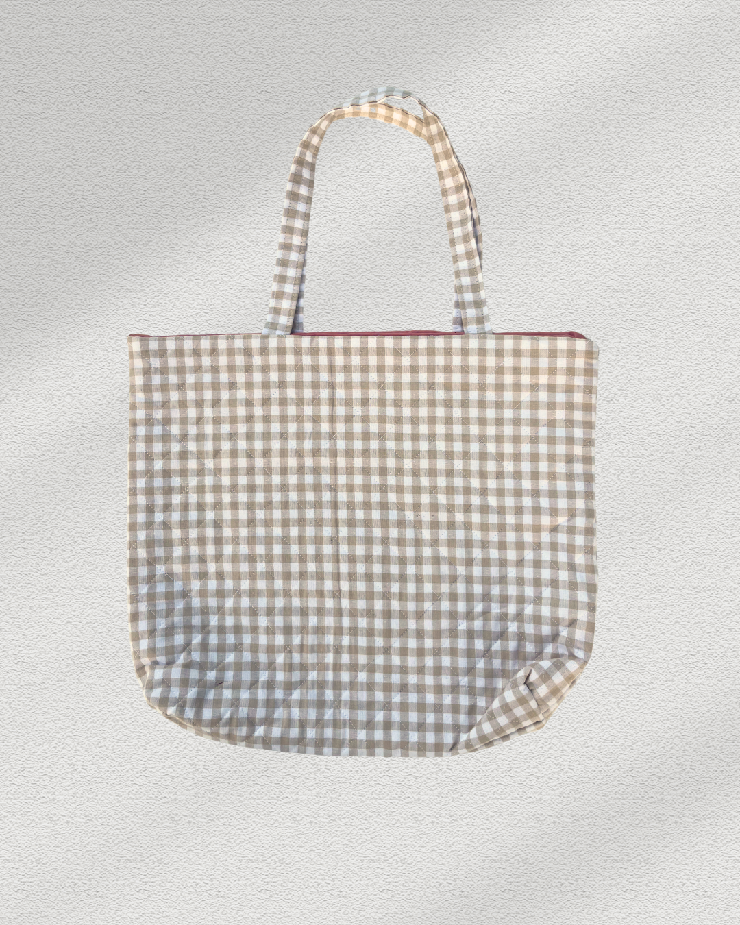 Tan & Pink Gingham Tote Bag