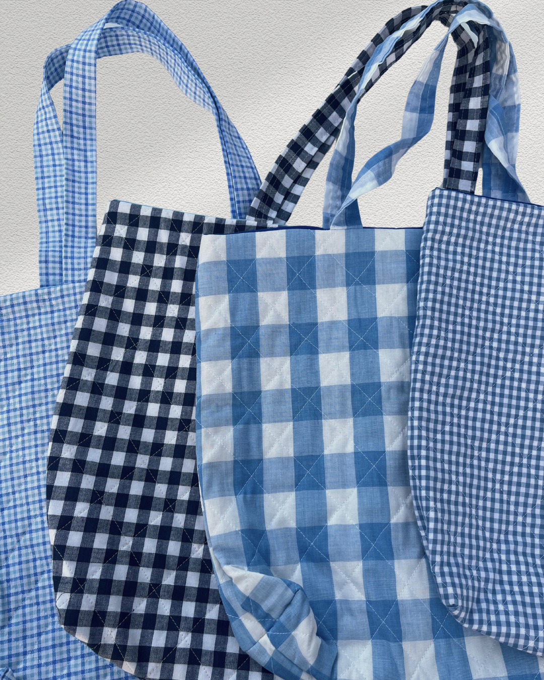 Navy Blue Gingham Large Tote Bag