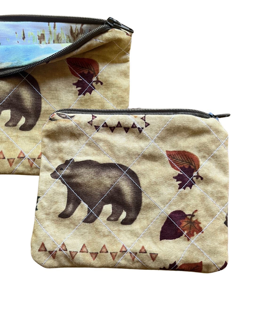 Autumn Leaves & Bear mini zip pouch
