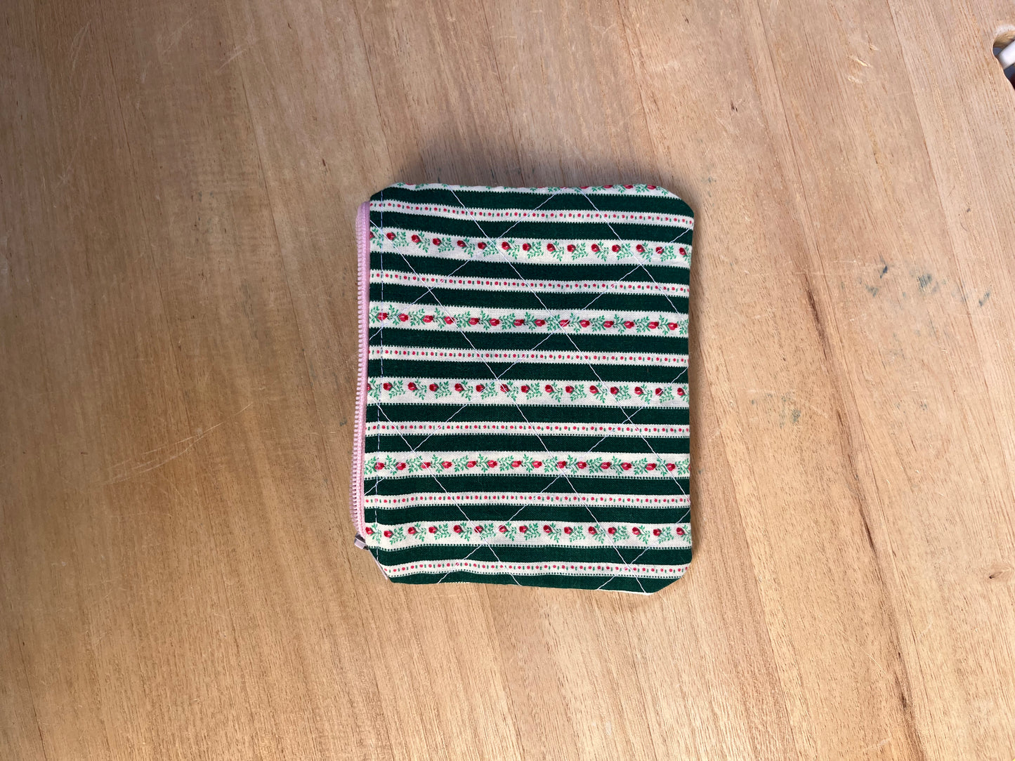 Dark Green tiny blooms mini zip pouch