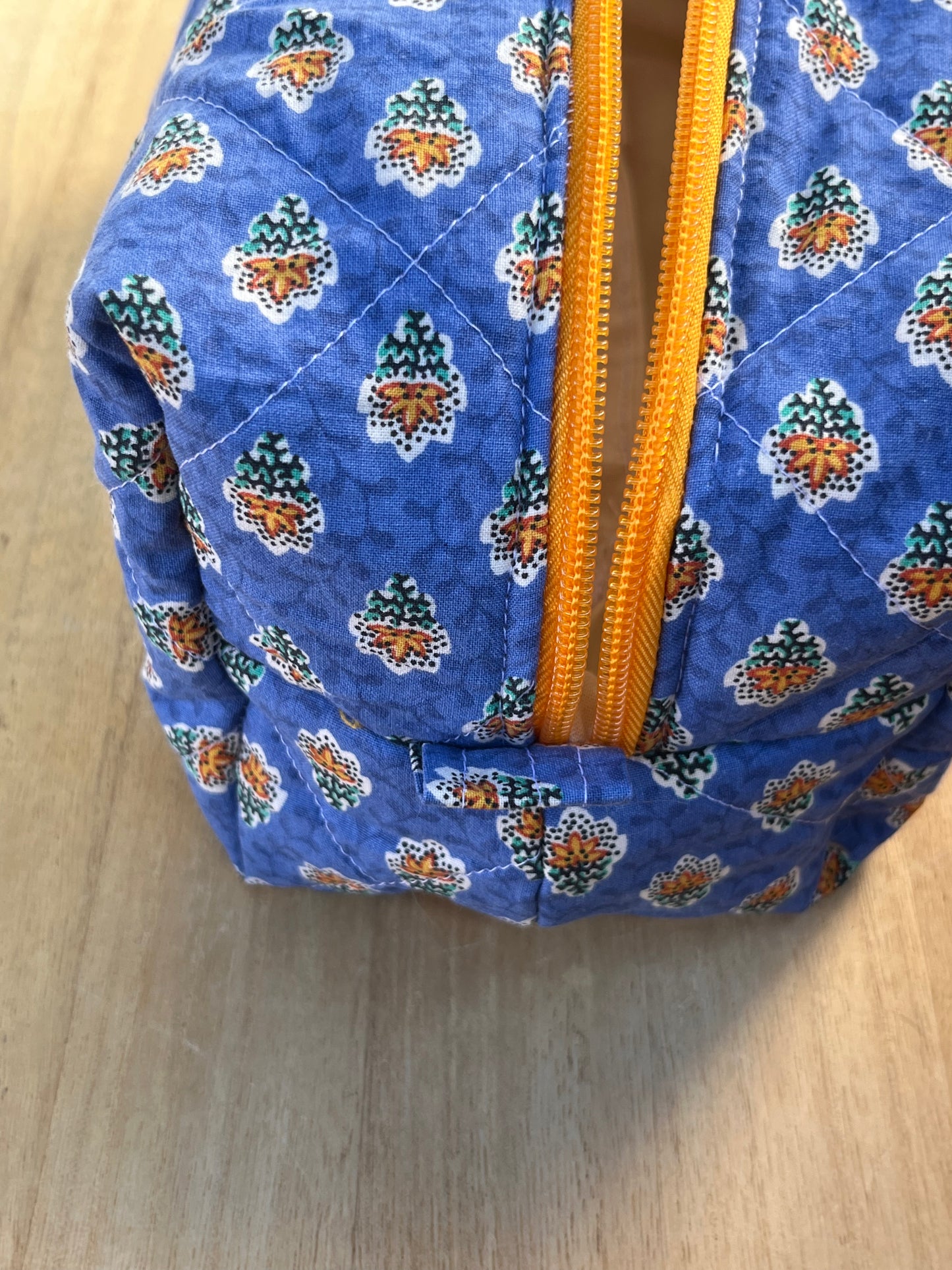 Cool Blue and bouquets Chubby Makeup pouch