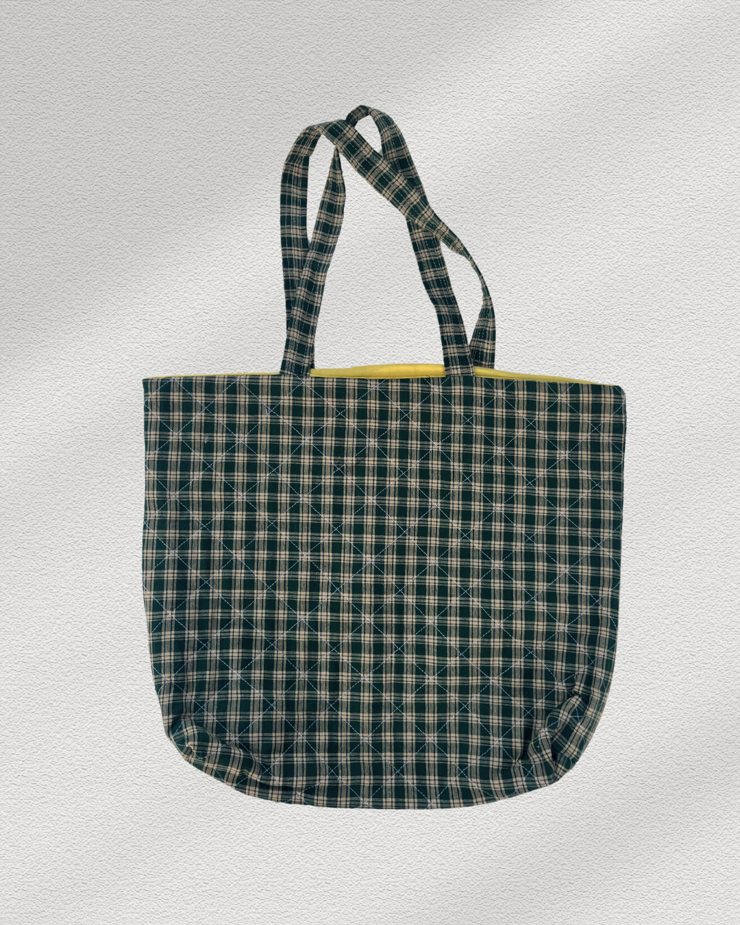 Green and Butter yellow Gingham Tote Bag