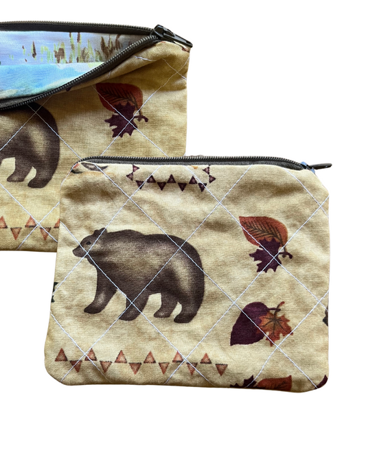 Autumn Leaves & Bear mini zip pouch
