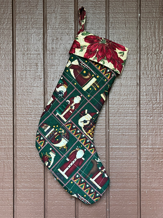 Poinsettia and Santa- Vintage Christmas Stocking