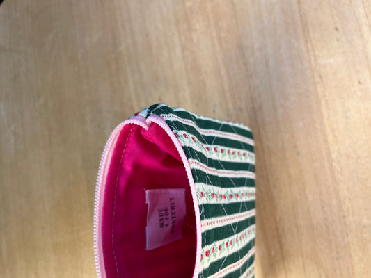 Dark Green tiny blooms mini zip pouch