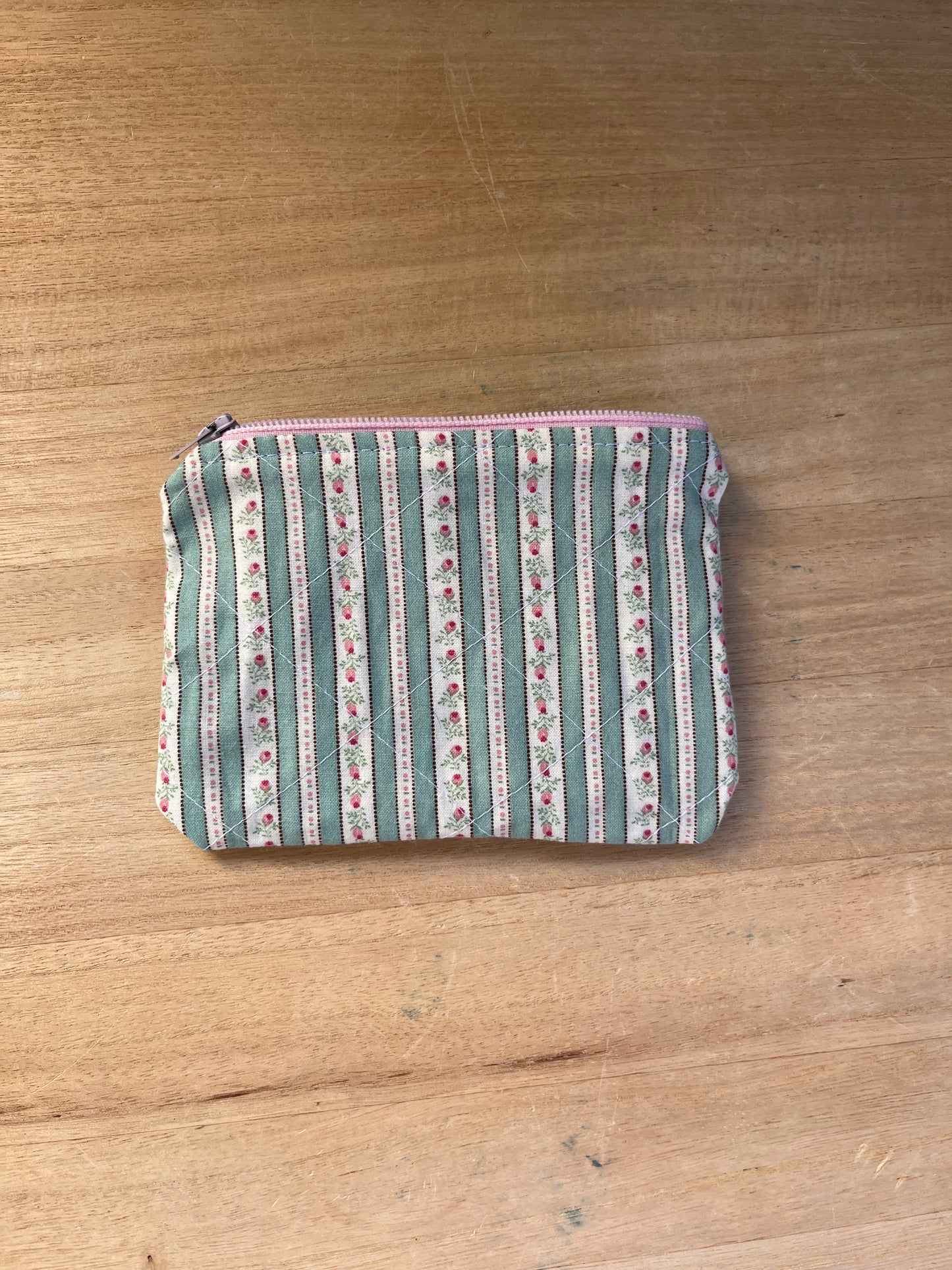 Light Green tiny blooms mini zip pouch