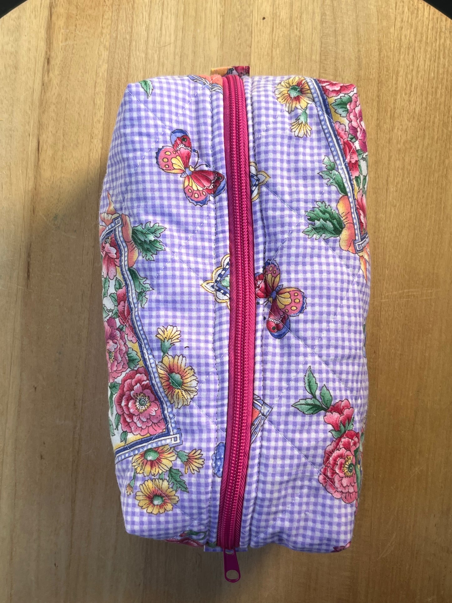 Purple gingham stamps Chubby Makeup pouch