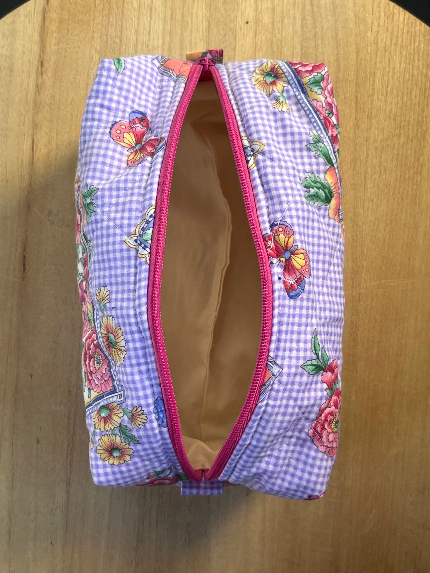Purple gingham stamps Chubby Makeup pouch