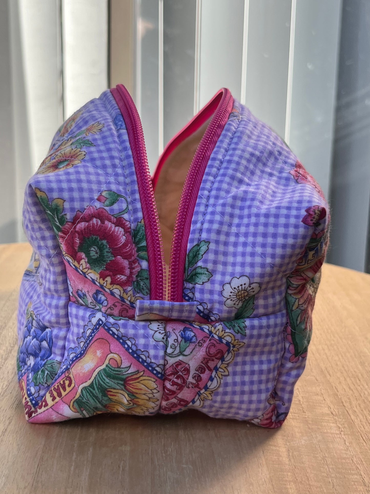Purple gingham stamps Chubby Makeup pouch