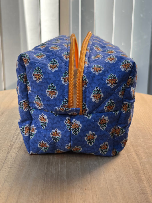 Cool Blue and bouquets Chubby Makeup pouch