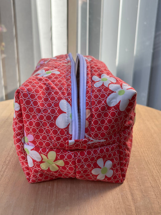 Groovy flowers on red Chubby Makeup pouch