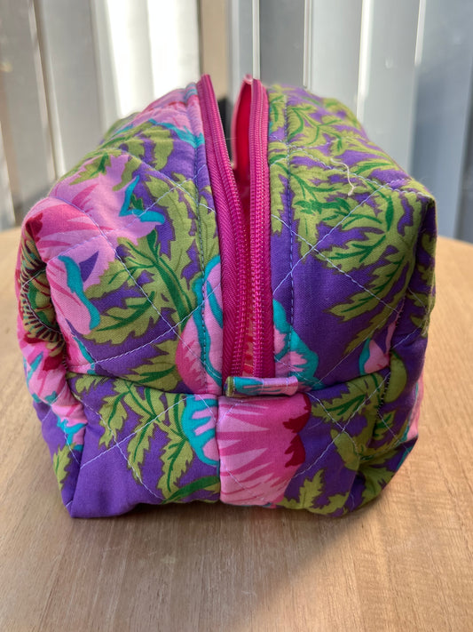 Bold Purple Floral with polka dots Chubby Makeup pouch