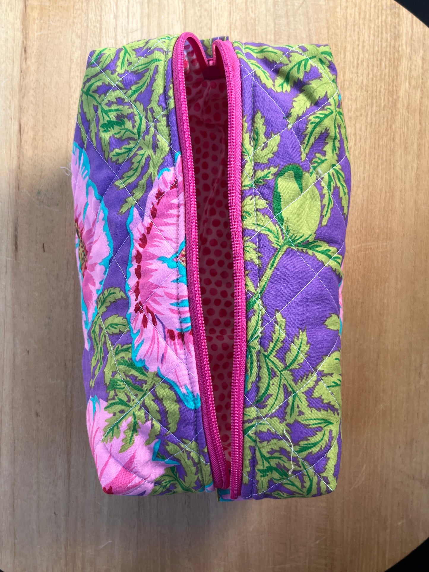 Bold Purple Floral with polka dots Chubby Makeup pouch
