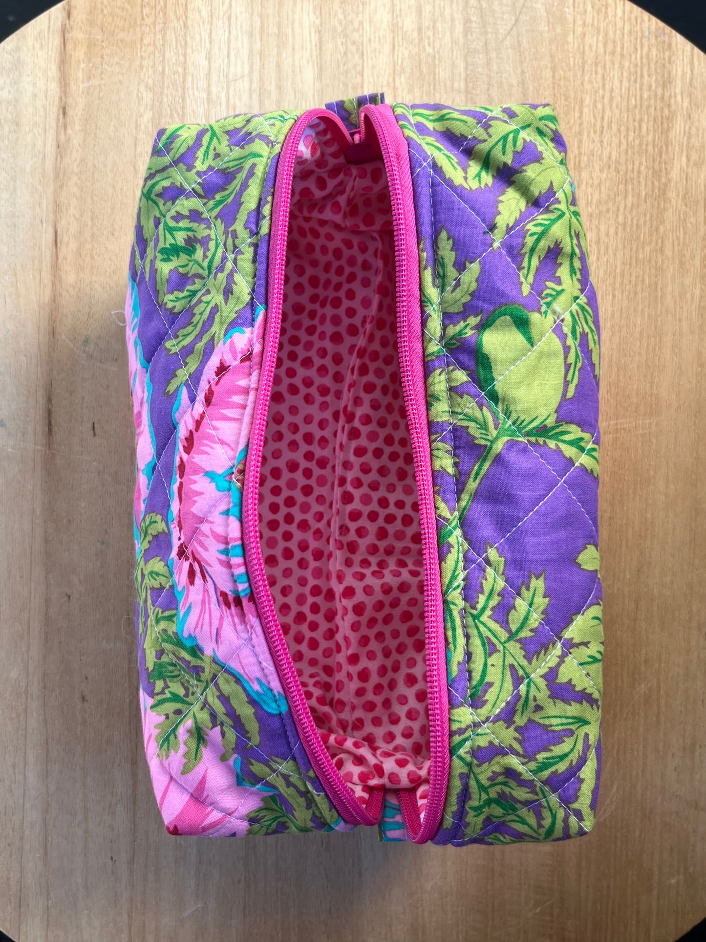 Bold Purple Floral with polka dots Chubby Makeup pouch
