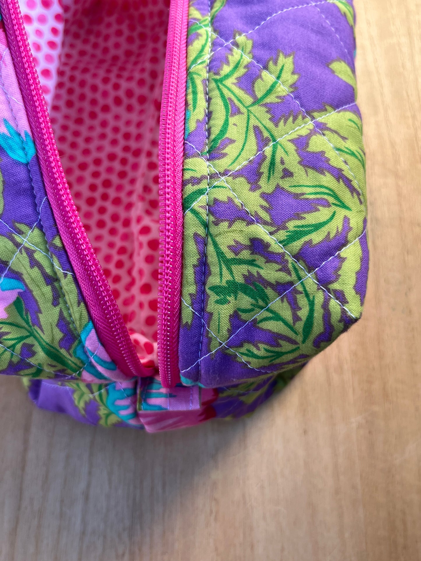 Bold Purple Floral with polka dots Chubby Makeup pouch