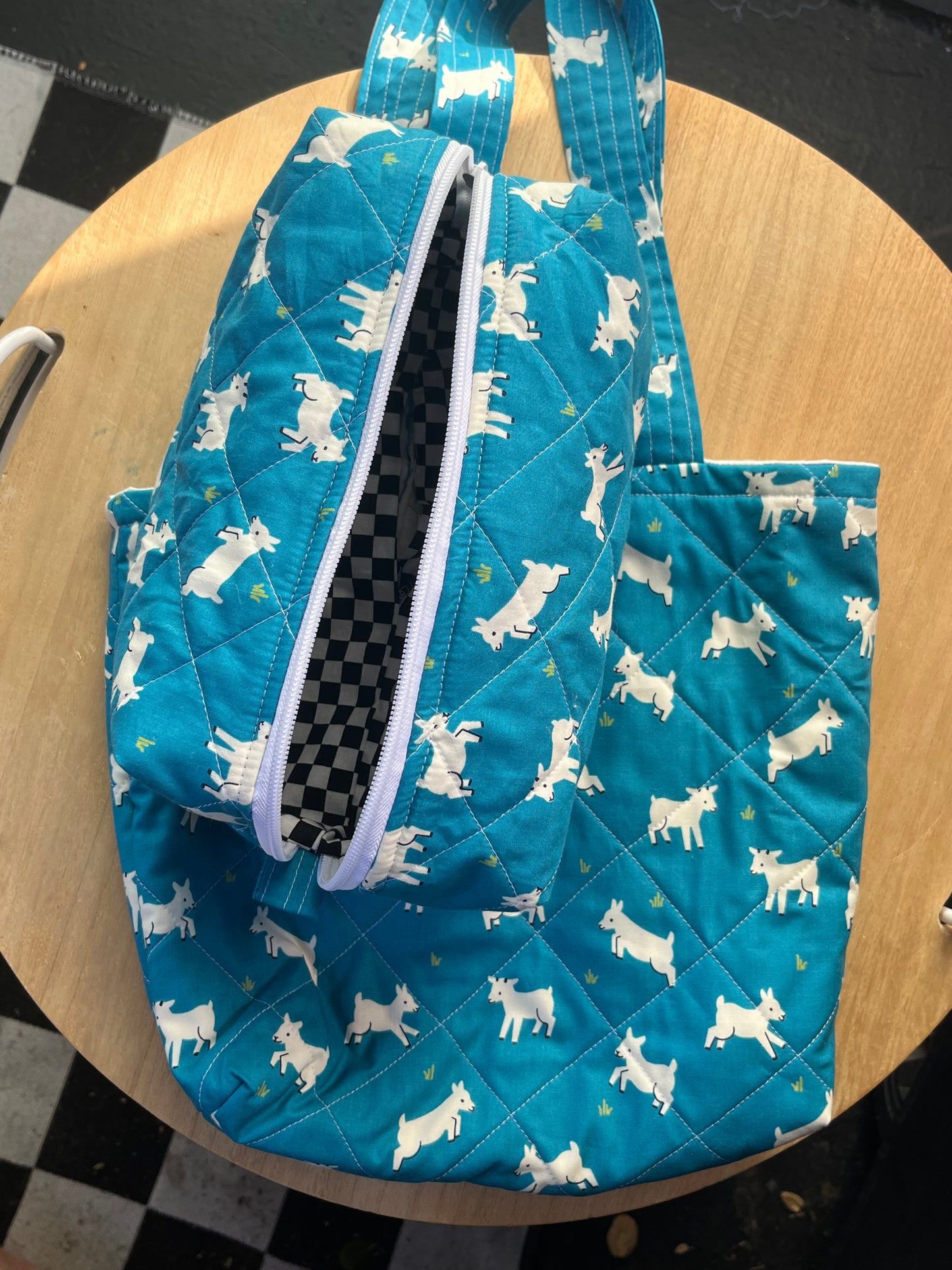 Goats in blue Over the Shoulder bag